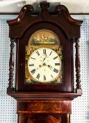 NINETEENTH CENTURY FIGURED MAHOGANY LONGCASE CLOCK, the 14” painted Roman dial with subsidiary