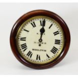 H KEY, 246 OLDHAM RD, MIDDLETON, MAHOGANY CASED WALL CLOCK, of typical form with 12” Roman dial