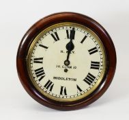 H KEY, 246 OLDHAM RD, MIDDLETON, MAHOGANY CASED WALL CLOCK, of typical form with 12” Roman dial