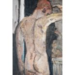 ADRIAN JOHNSON (1960) IMPASTO OIL PAINTING ON CANVAS BOARD Male Nude Initialled and titled verso and