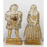 PAIR OF BRASS FIGURAL HEARTH ORNAMENTS, ‘HENRY’ and ‘ELIZABETH’, 9” (22.9cm) high,