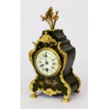 NINETEENTH CENTURY FRENCH PAINTED AND GILT METAL MOUNTED MANTLE CLOCK, the 3” dial powered by a drum