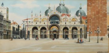 C MOZZONI (EARLY TWENTIETH CENTURY) WATERCOLOUR ‘St Mark’s, Venice’ Signed, tilted to the mount 6” x