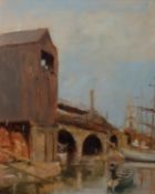 BERNHARD SICKERT (1862 – 1932) (Brother of Walter Sickert) OIL PAINTING ON BOARD ‘Limehouse Basin