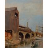 BERNHARD SICKERT (1862 – 1932) (Brother of Walter Sickert) OIL PAINTING ON BOARD ‘Limehouse Basin