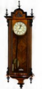 LATE NINETEENTH CENTURY WALNUT AND EBONISED CASED VIENNA WALL CLOCK, the 8” two part Arabic dial