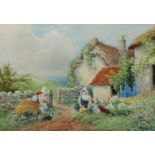 HENRY MURRAY (fl. 1850-60) WATERCOLOUR Spring cottage scene with children at play in the