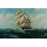 HENNIE? (TWENTIETH CENTURY) OIL ON CANVAS Masted ship under sail Signed 19 ¾” x 29 ½” (50.2cm x 74.