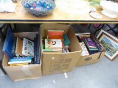 THREE BOXES OF BOOKS, TO INCLUDE; HARD BACK, PAPER BACKS RELATING TO TRAVEL, FICTION AND NON-FICTION