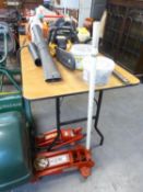 TWO TROLLEY JACKS AND TWO LARGE TUB OF GALVANIZED NAILS