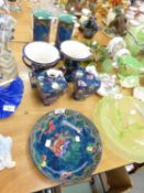 THREE PAIRS OF VASES AND A BOWL, BLUE AND FLORAL BY BOOTHS AND LOSOL WARE (7)