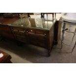 JACOBEAN STYLE OAK CHEST OF TWO SHORT AND TWO LONG DRAWERS, WITH COFFERED FRONTS, ON SPIRALLY