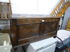 EARLY TO MID TWENTIETH CENTURY CARVED OAK BLANKET BOX