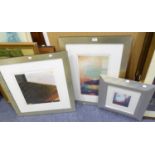 UNATTRIBUTED THREE MODERN ABSTRACT COLOUR PRINTS Unsigned 19” x 11” (48.2cm x 28cm) and smaller, (3)