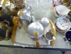 PIQUOT WARE FOUR PIECE TEA AND COFFEE SERVICE, COMPLETE WITH TRAY (5)
