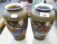 A PAIR OF SATSUMA OVULAR VASES (ONE DAMAGED)