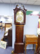 EARLY NINETEENTH CENTURY EBONY LINE INLAID MAHOGANY LONGCASE CLOCK SIGNED WILLIAM BERRY, LONDON,,