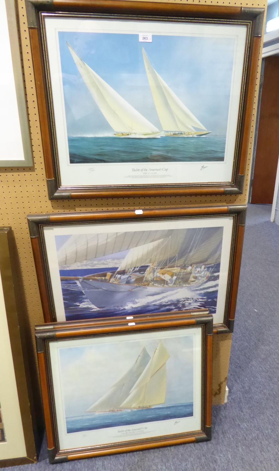 AFTER TIM THOMPSON THREE COLOUR PRINTS ‘Yachts of the America’s Cup’ AFTER ALISTAIR HOUSTON COLOUR