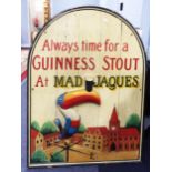 VINTAGE PAINTED WOOD MILESTONE SHAPED PUB SIGN - Mad Jaques, inscribed 'Always time for a Guinness