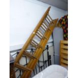 30 RUNG WOODEN THREE SECTION EXTENSION LADDER AND A FIVE TIER WOODEN SET OF PLATFORM STEPS (2)