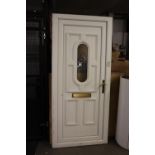MODERN UPVC EXTERNAL DOOR WITH GLAZED CENTRE AND SURROUND, lacks key, 82 ¼” x 37” (209cm x 94cm)