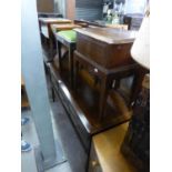 A STAG DRESSING TABLE WITH TRIPLE MIRROR AND A MATCHING HIGH NIGHTSTAND AND STOOL (3)
