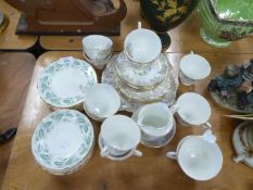 QUEEN ANNE BONE CHINA GREEN LEAF AND FLOWER PATTERN BORDERED TEA SERVICE SUFFICIENT FOR 6 PERSONS,