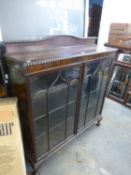 A GEORGE V MAHOGANY TWO DOOR DISPLAY CABINET, HAVING TWO GLAZED DOORS