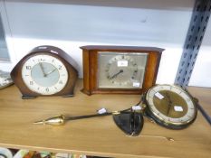 SCHATZ 'ELEXACTA' battery operated WALL HANGING CLOCK, also TWO POST-WAR MANTEL CLOCKS (3)