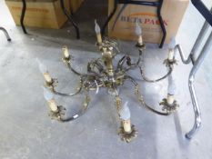EIGHT BRANCH PATINATED METAL CHANDELIER