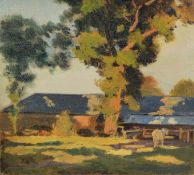 PHILIP GREGORY NEEDELL (1886-1974) OIL ON BOARD Farm building Signed verso 8” x 8 ¾” (20.3cm x 22.