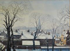 WILFRED BALL (Twentieth Century) WATERCOLOUR Snow covered townscape Signed lower right 13 ¾" x 18 ¾"
