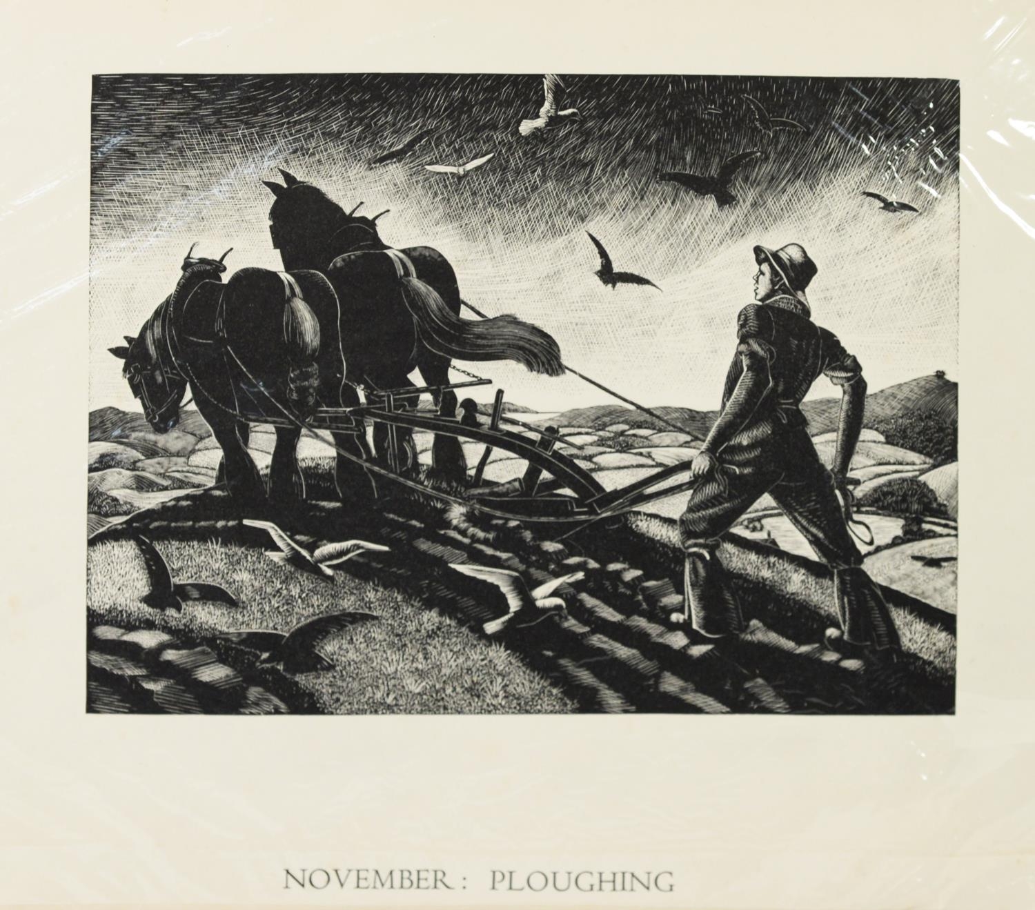 UNATTRIBUTED (TWENTIETH CENTURY) SET OF TWELVE BLACK AND WHITE COUNTRY CALENDAR PRINTS January- - Image 3 of 5