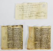 PAIR OF MEZUZAH PARCHMENTS, inscribed on vellum, containing three verses of the Old Testament,