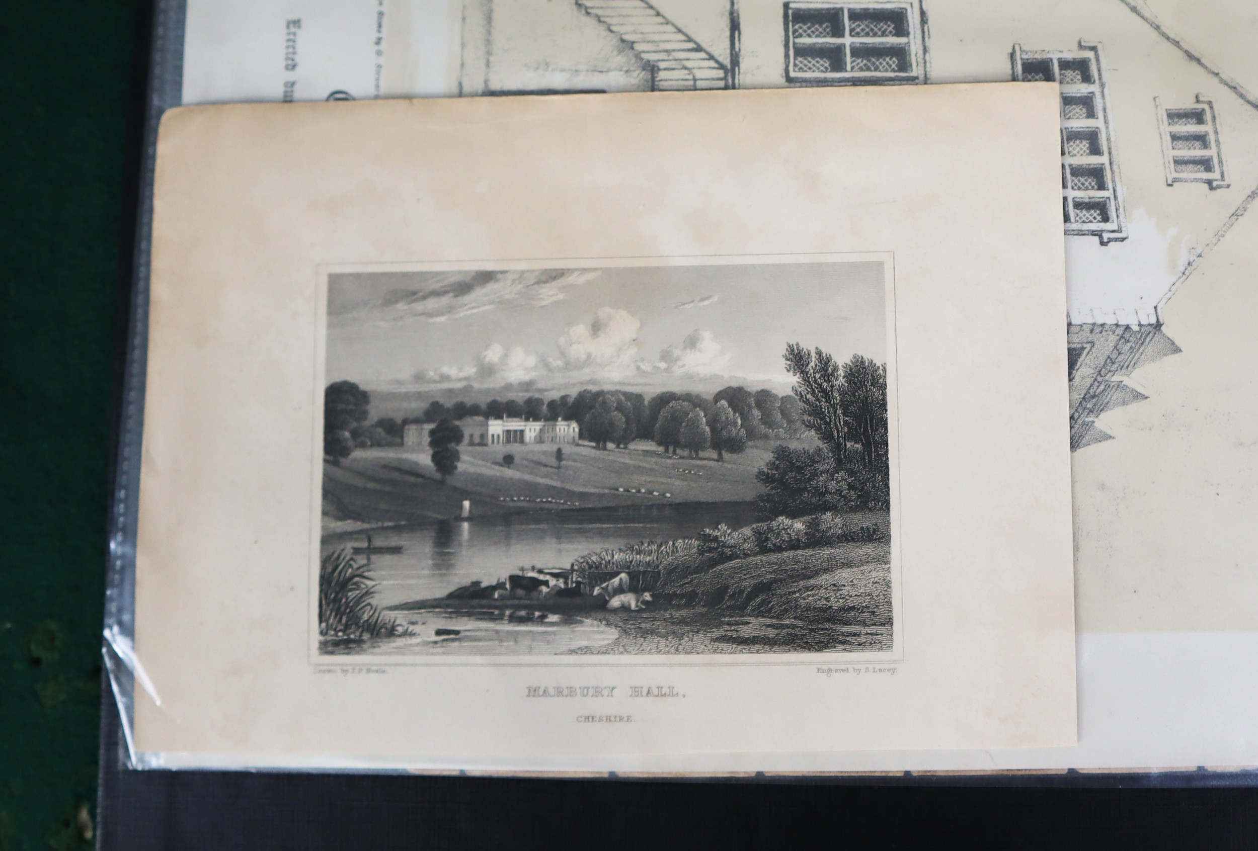 TEN NINETEENTH CENTURY BOOKPLATE ENGRAVINGS OF CHESHIRE, including ‘View of Stockport’ and a hand - Image 9 of 9