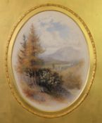 WILLIAM HULL (1820-1880) OVAL WATERCOLOUR Lakeland landscape with figures in the foreground Signed