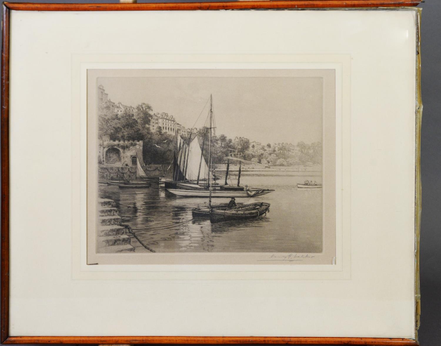 HENRY GEORGE WALKER (1876-1932) PAIR OF ARTIST SIGNED ETCHINGS River scenes, one with moored - Image 3 of 4