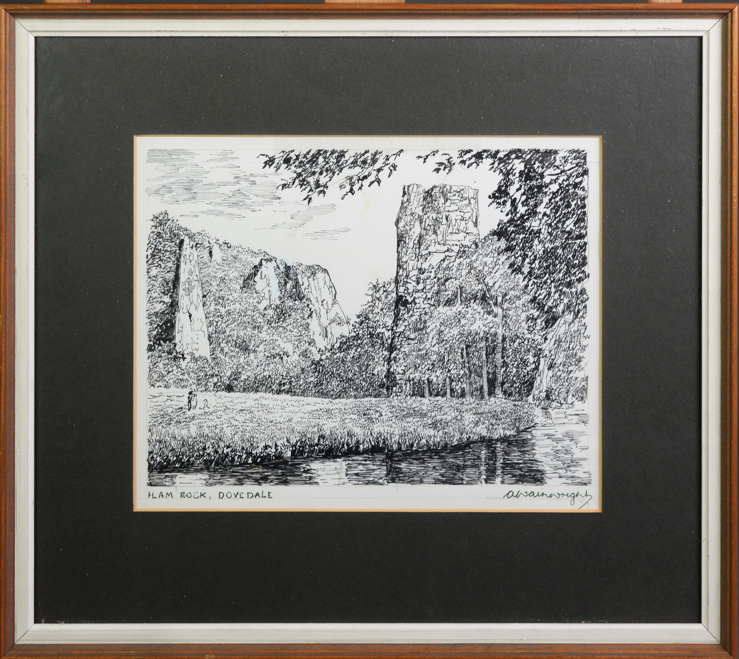 ALFRED WAINWRIGHT (1907-1991) 'Ilam Rock, Dovedale' Pen + ink sketch of the Dove valley, signed - Image 2 of 2