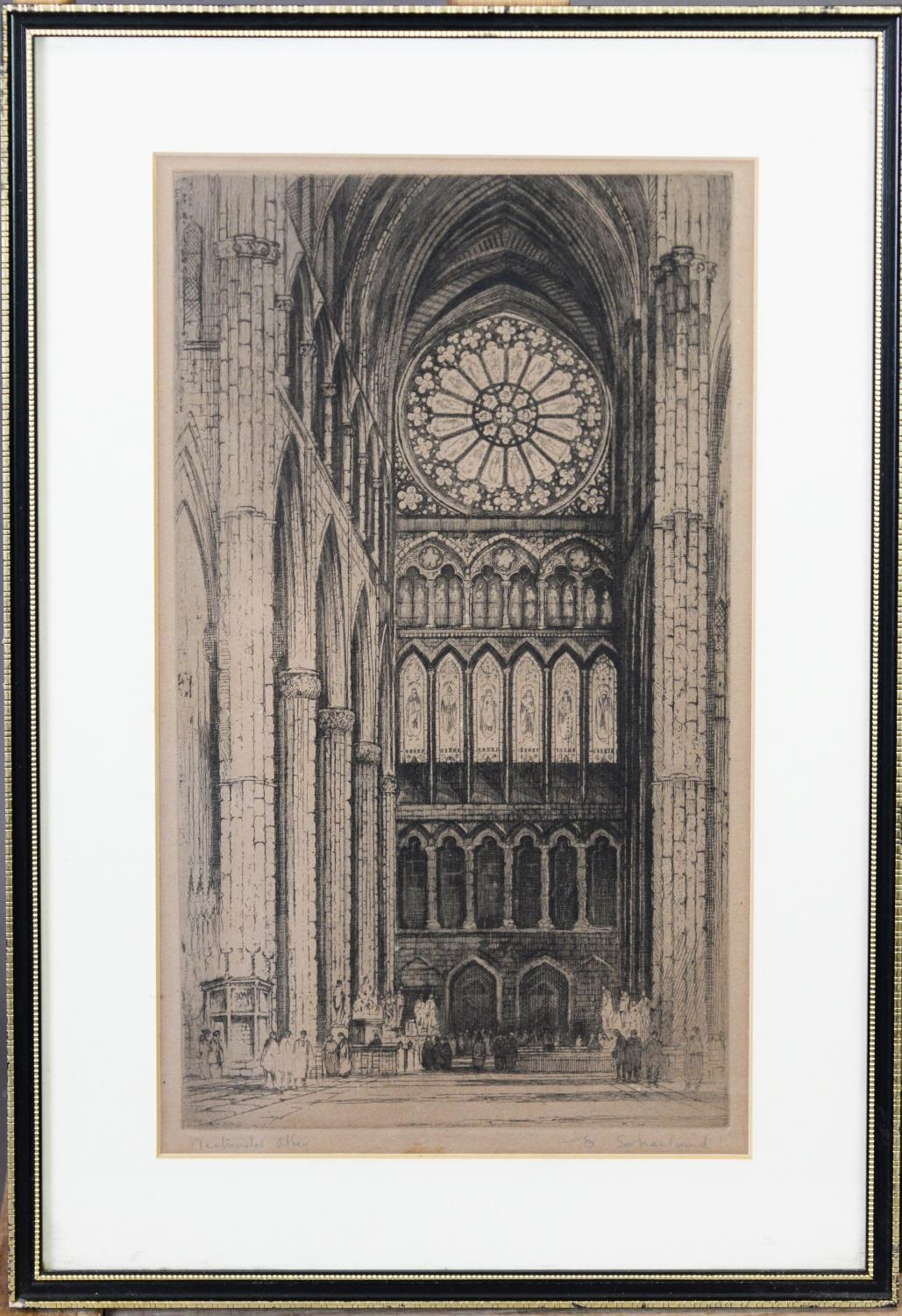 EDWARD SHARLAND (1884-1967) THREE ARTIST SIGNED ETCHINGS Cathedrals Signed and tiled 15 ¾” x 8 ½” ( - Image 2 of 5