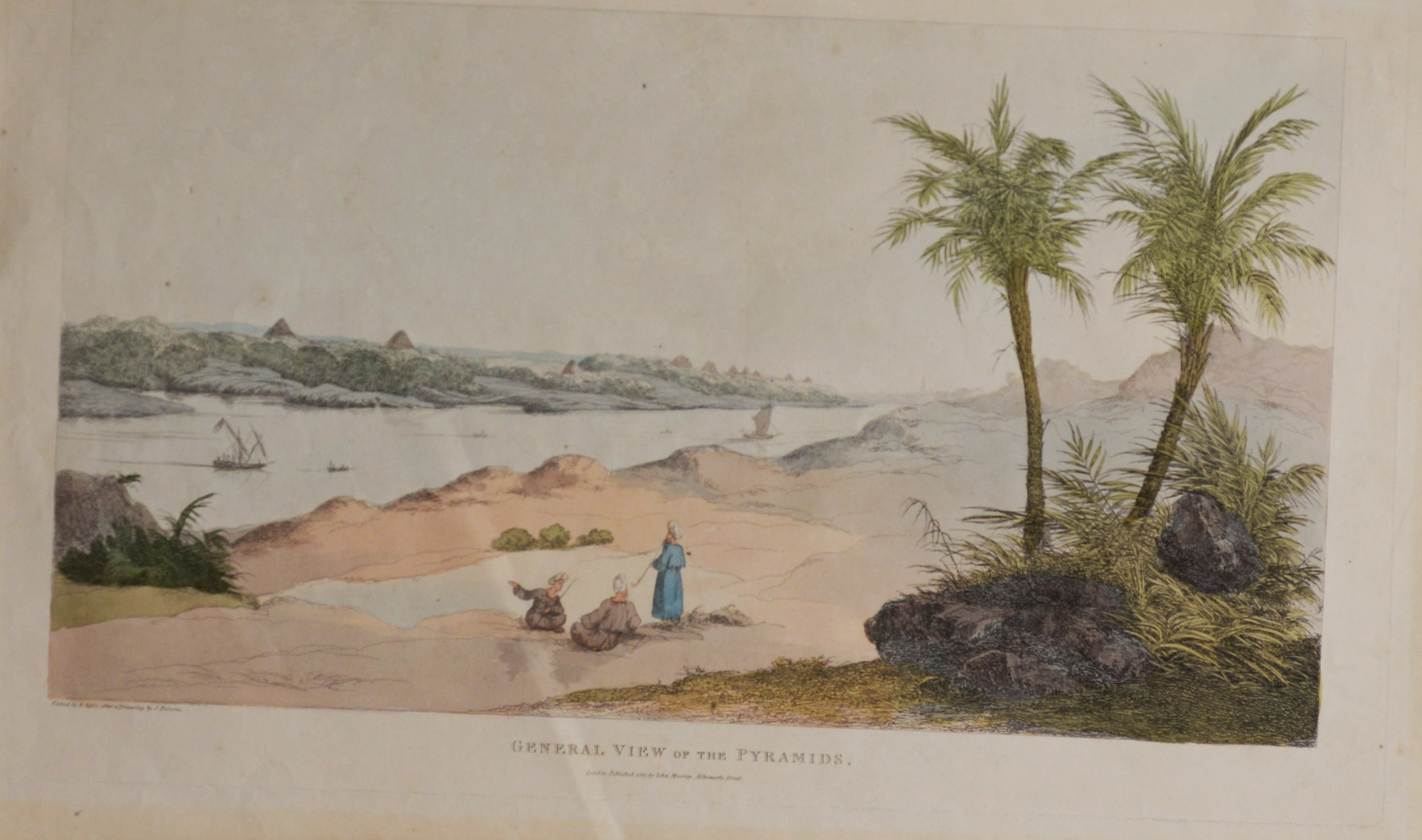 AFTER S BELZONI BY A AGLIO HAND COLOURED ENGRAVING ‘General View of the Pyramids’ 10 ¼” x 18 ¼” (