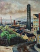 L M WILLIAMS BAILEY OIL ON BOARD Lancashire Mill Town Signed and dated 1969 17 ½” x 13 ½” (44.4 x