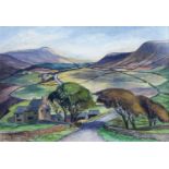 D L RAYNER (TWENTIETH CENTURY) WATERCOLOUR Rural landscape with farm buildings in the foreground