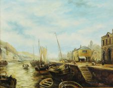 VAN DE BOOSE (Modern) OIL PAINTING ON PANEL A pastiche harbour scene on a river estuary Signed lower