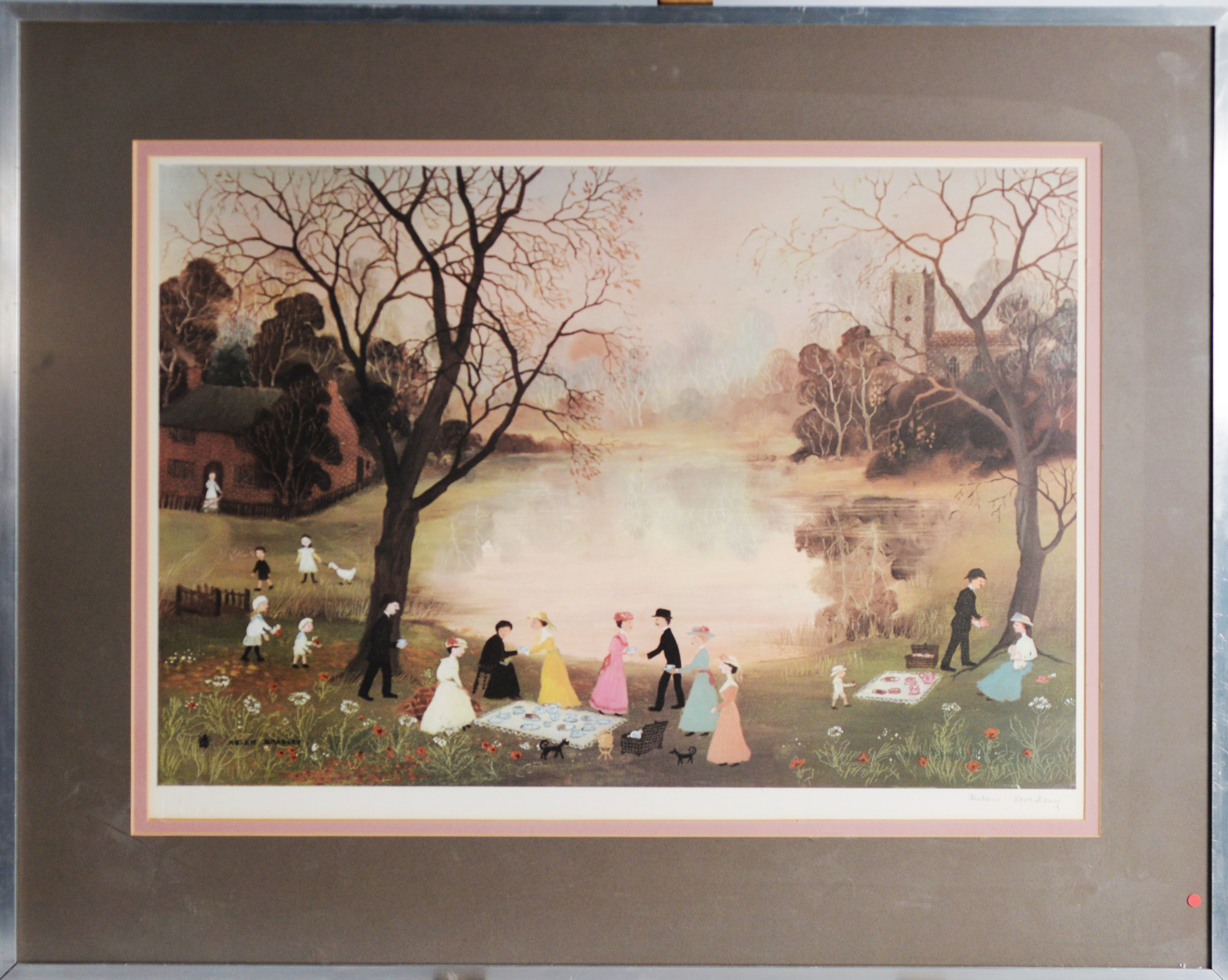 HELEN BRADLEY ARTIST SIGNED COLOUR PRINT Our Picnic Signed in pencil and with blindstamp 16” x 23 ½” - Image 2 of 2