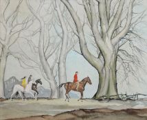 EDWIN TWISS (TWENTIETH CENTURY) WATERCOLOUR Horse riders Signed and dated 1977 16” X 19 ¾” (40.6cm x