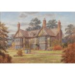 ALBERT DUNNINGTON (1860-1928) WATERCOLOUR Figures outside a Tudor house Signed and dated 1925 10”