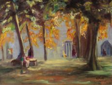 UNATTRIBUTED (TWENTIETH CENTURY) OIL ON CANVAS View of a stately house through trees Unsigned