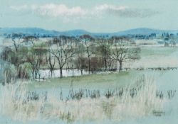 ROSEMARY STUBBS (TWENTIETH CENTURY) PASTEL ‘Landscape near Woodford’ Signed, titled to label verso