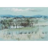 ROSEMARY STUBBS (TWENTIETH CENTURY) PASTEL ‘Landscape near Woodford’ Signed, titled to label verso