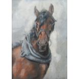 F OLDNALL (EARLY TWENTIETH CENTURY) WATERCOLOUR Head study of two work hoses wearing collars and